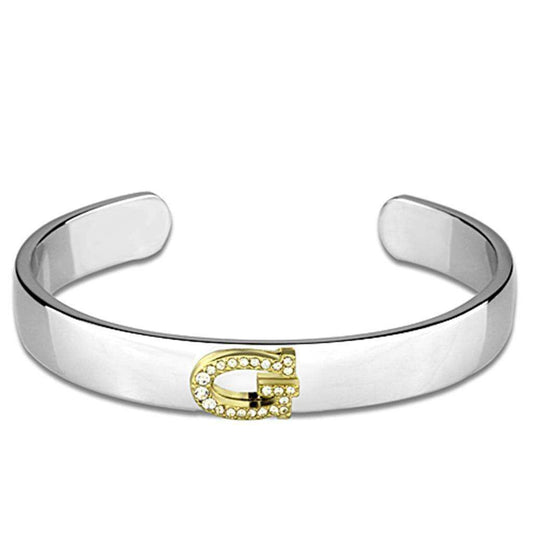 Alamode Reverse Two-Tone White Metal Bangle with Top Grade Crystal in Clear - Alamode - Flyclothing LLC