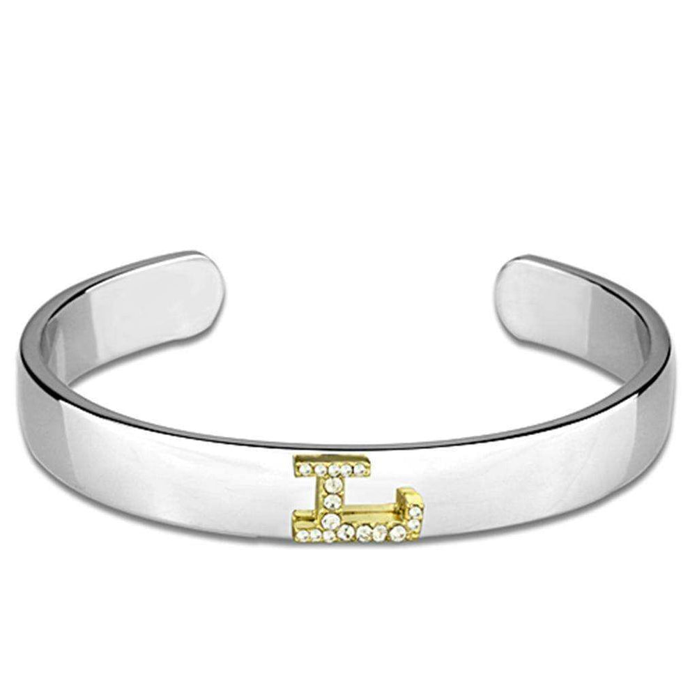 Alamode Reverse Two-Tone White Metal Bangle with Top Grade Crystal in Clear - Alamode - Flyclothing LLC