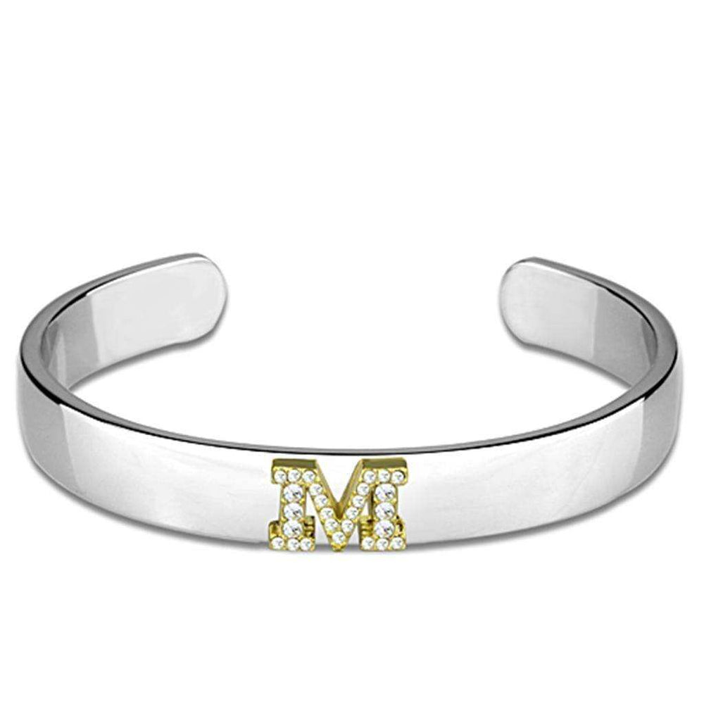 Alamode Reverse Two-Tone White Metal Bangle with Top Grade Crystal in Clear - Alamode - Flyclothing LLC