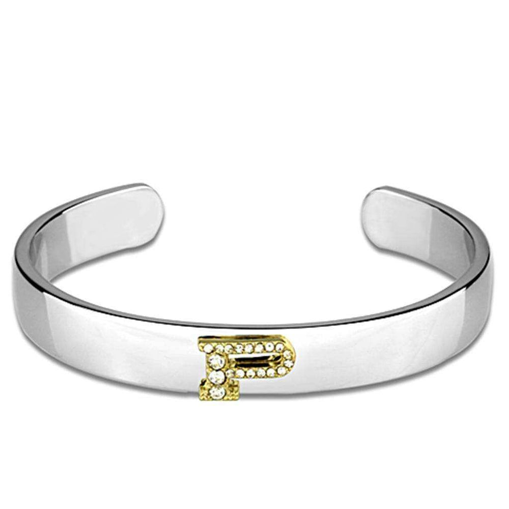 Alamode Reverse Two-Tone White Metal Bangle with Top Grade Crystal in Clear - Alamode - Flyclothing LLC