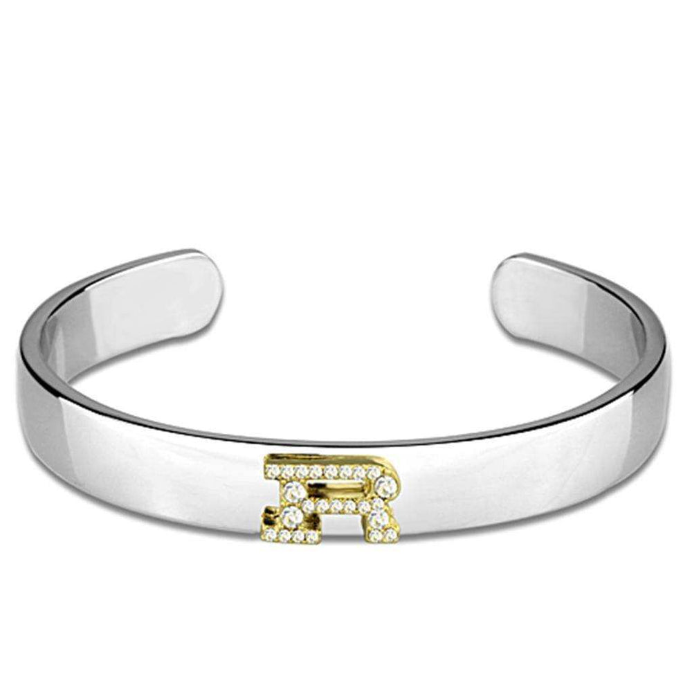 Alamode Reverse Two-Tone White Metal Bangle with Top Grade Crystal in Clear - Alamode - Flyclothing LLC