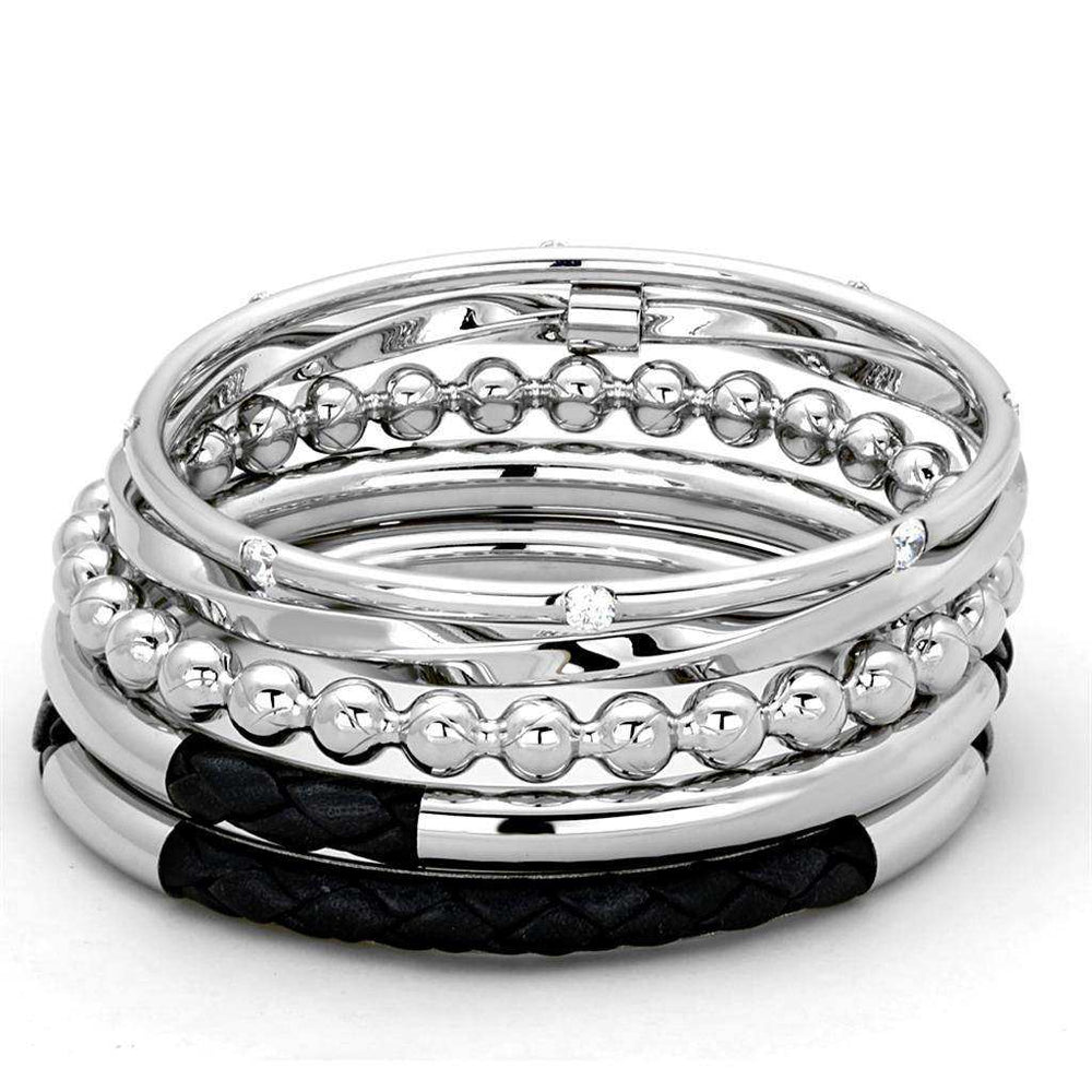 Alamode High polished (no plating) Stainless Steel Bangle with AAA Grade CZ in Clear - Alamode - Flyclothing LLC