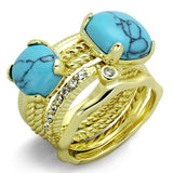 Alamode Gold Brass Ring with Synthetic Turquoise in Sea Blue - Alamode - Flyclothing LLC