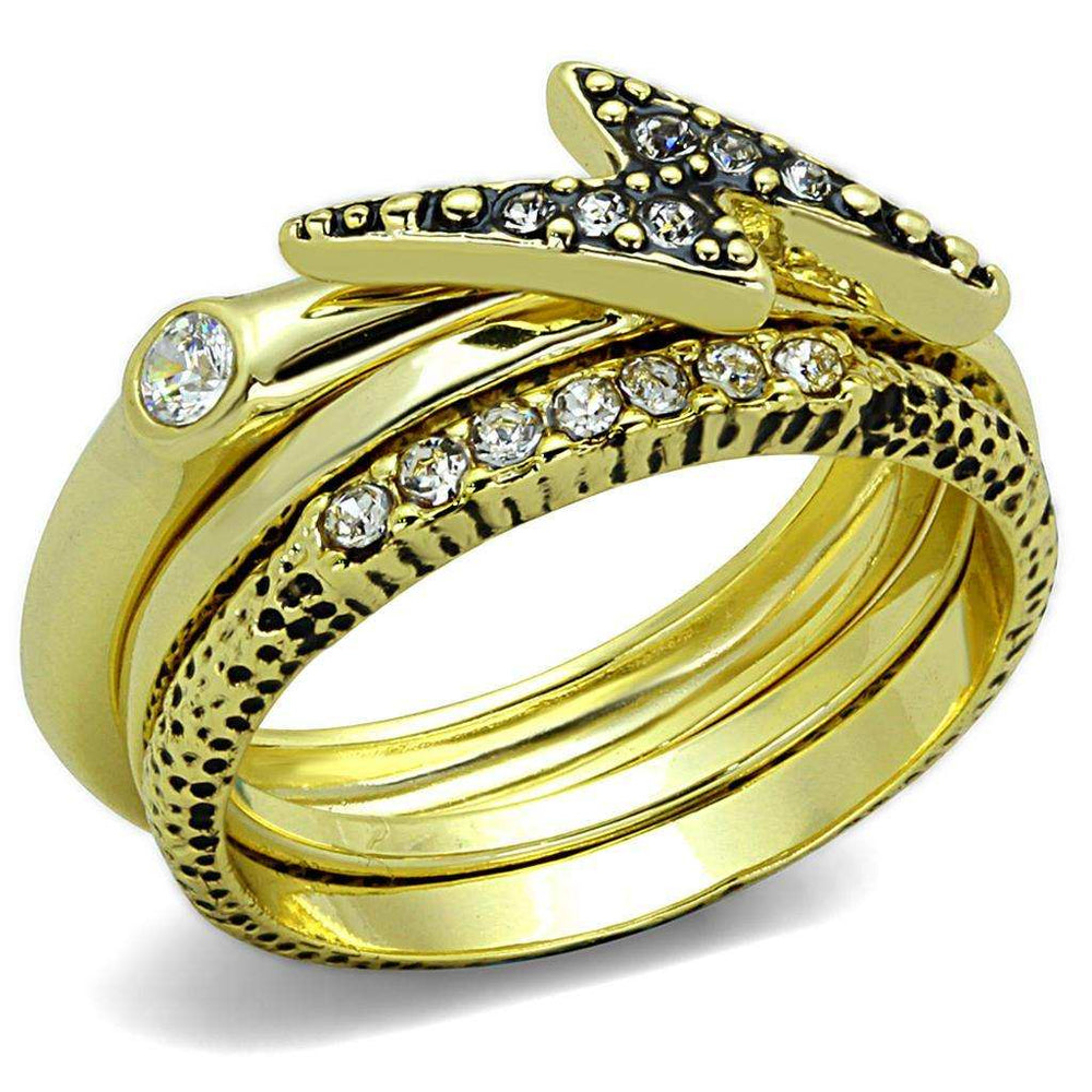 Alamode Gold Brass Ring with Top Grade Crystal in Clear - Alamode - Flyclothing LLC