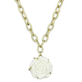 Alamode Gold & Brush Brass Necklace with Synthetic Synthetic Stone in White - Alamode - Flyclothing LLC