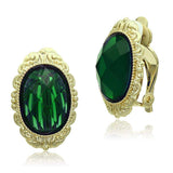 Alamode Gold & Brush Brass Earrings with Synthetic Synthetic Stone in Emerald - Alamode - Flyclothing LLC