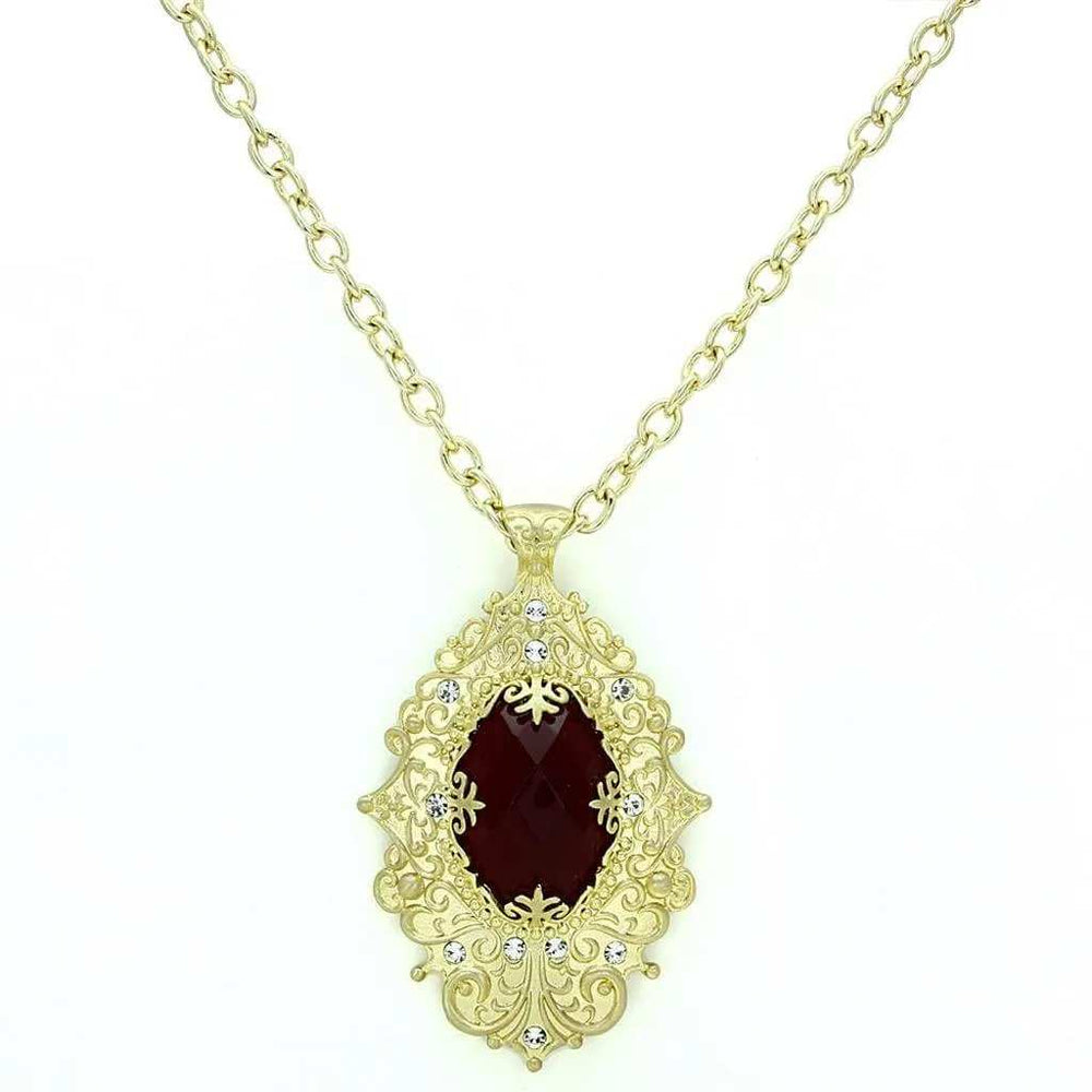 Alamode Gold & Brush Brass Chain Pendant with Synthetic Synthetic Glass in Siam - Alamode - Flyclothing LLC