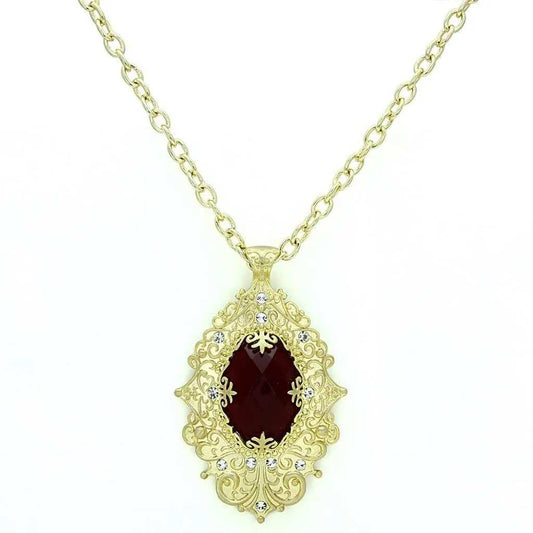 Alamode Gold & Brush Brass Chain Pendant with Synthetic Synthetic Glass in Siam - Alamode - Flyclothing LLC