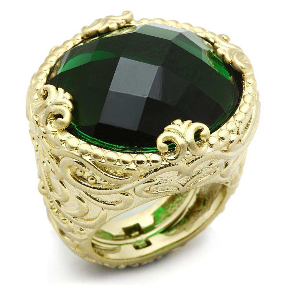Alamode Gold & Brush Brass Ring with Synthetic Synthetic Glass in Emerald - Alamode - Flyclothing LLC