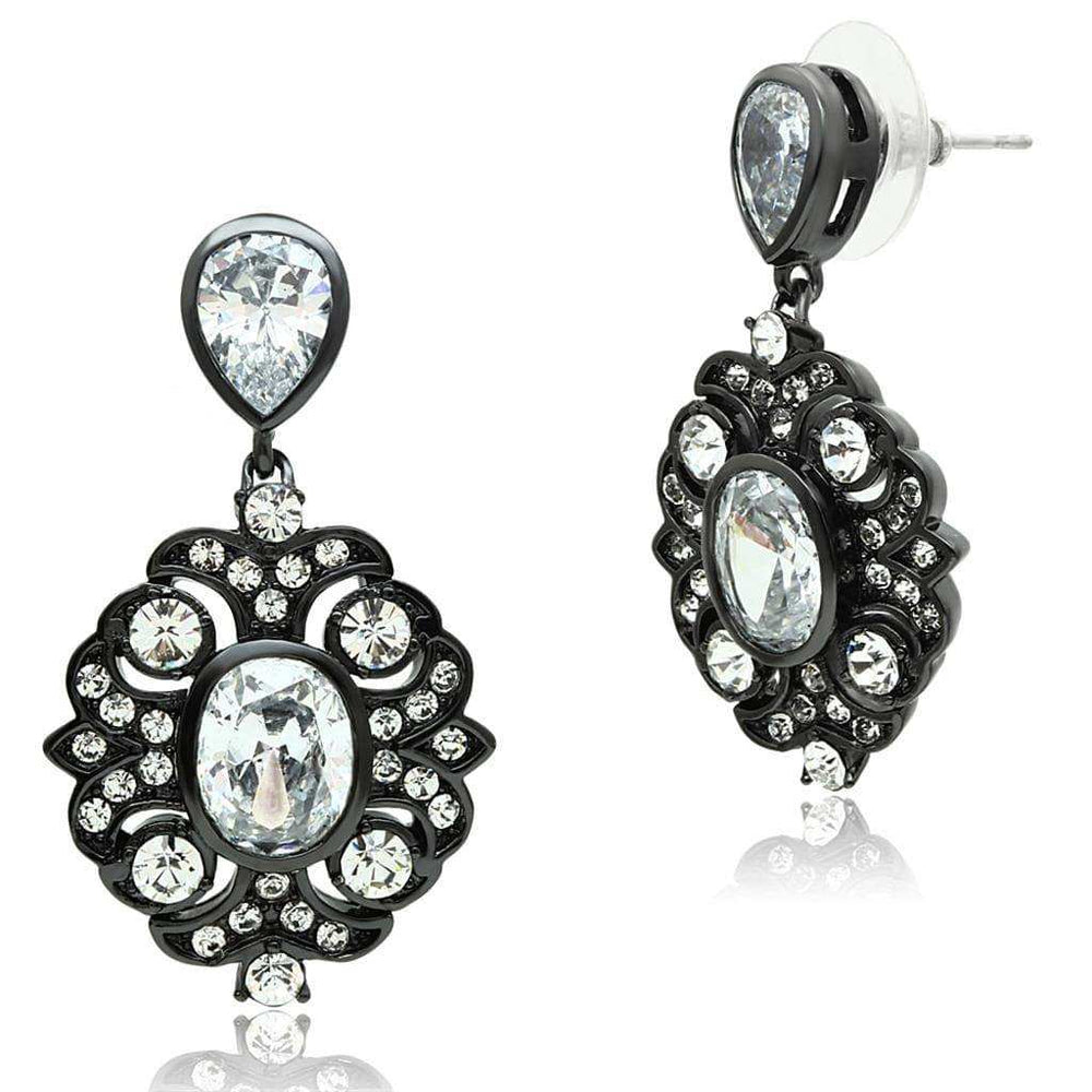 Alamode Ruthenium Brass Earrings with AAA Grade CZ in Clear - Alamode - Flyclothing LLC