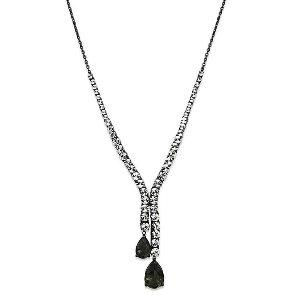 Alamode Ruthenium Brass Necklace with Synthetic Synthetic Glass in Black Diamond - Alamode - Flyclothing LLC