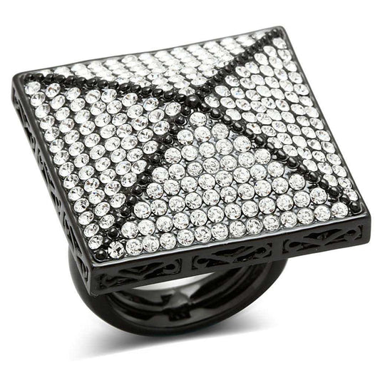 Alamode TIN Cobalt Black Brass Ring with Top Grade Crystal in Clear - Alamode - Flyclothing LLC