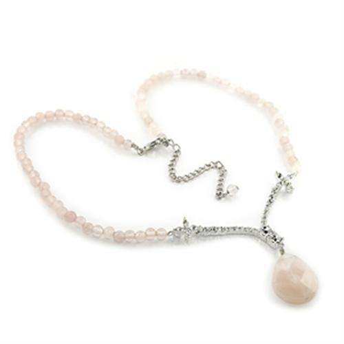 Alamode Silver Brass Chain Pendant with Precious Stone PINK CRYSTAL in Light Rose - Alamode - Flyclothing LLC
