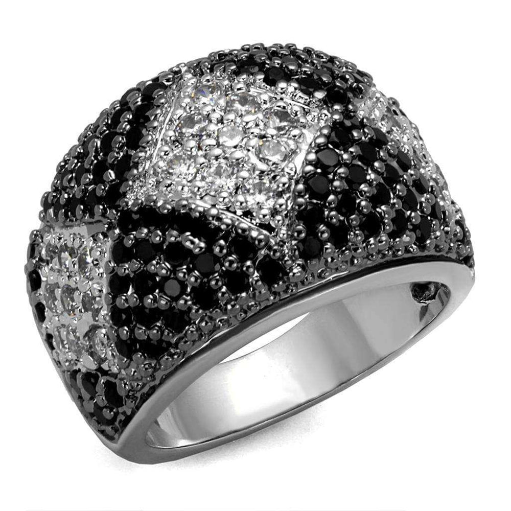 Alamode Rhodium + Ruthenium Brass Ring with AAA Grade CZ in Black Diamond - Alamode - Flyclothing LLC