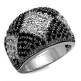 Alamode Rhodium + Ruthenium Brass Ring with AAA Grade CZ in Black Diamond - Alamode - Flyclothing LLC
