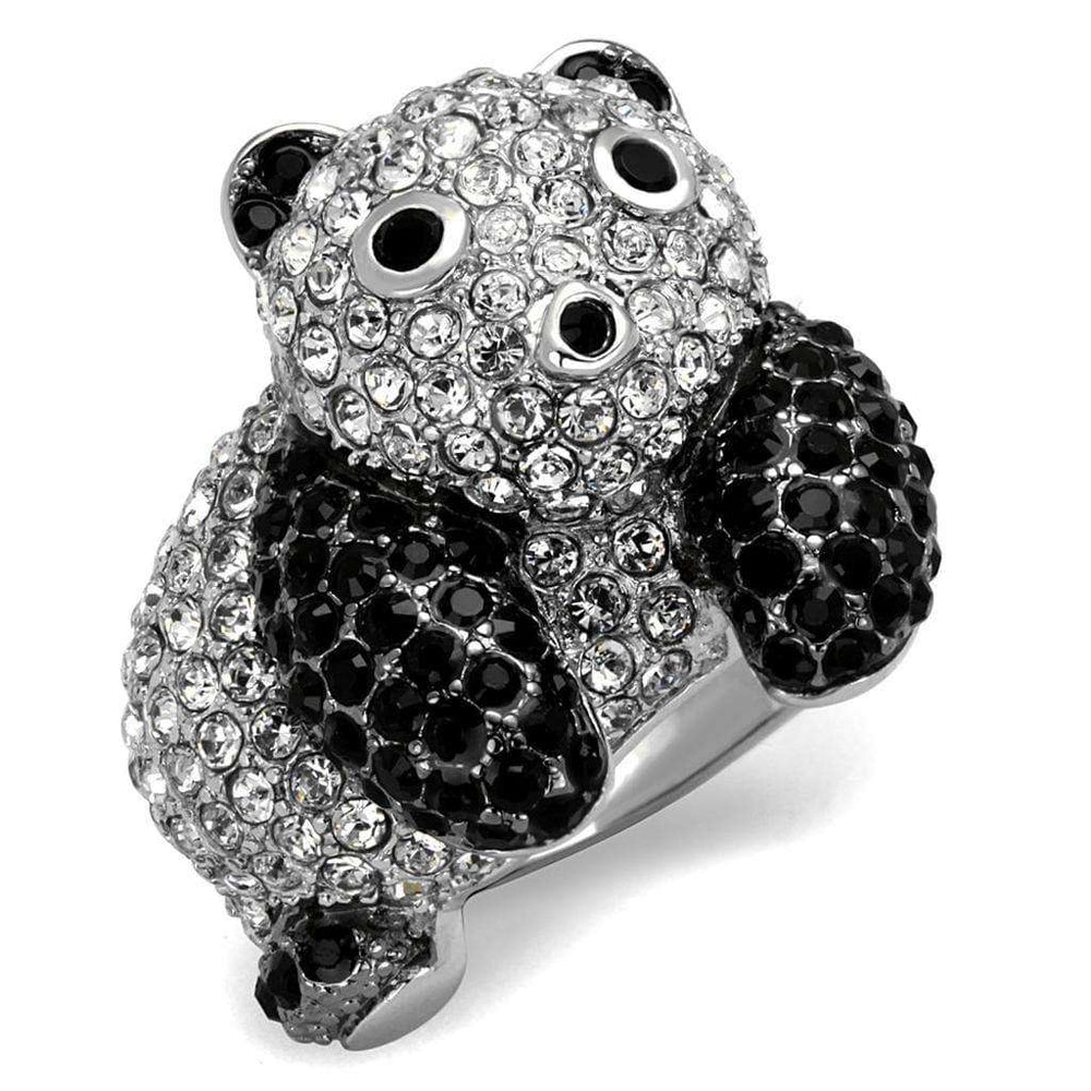 Alamode Rhodium + Ruthenium Brass Ring with Synthetic Synthetic Glass in Jet - Alamode - Flyclothing LLC