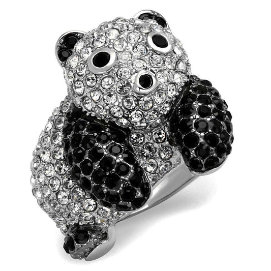 Alamode Rhodium + Ruthenium Brass Ring with Synthetic Synthetic Glass in Jet - Alamode - Flyclothing LLC
