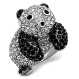 Alamode Rhodium + Ruthenium Brass Ring with Synthetic Synthetic Glass in Jet - Alamode - Flyclothing LLC