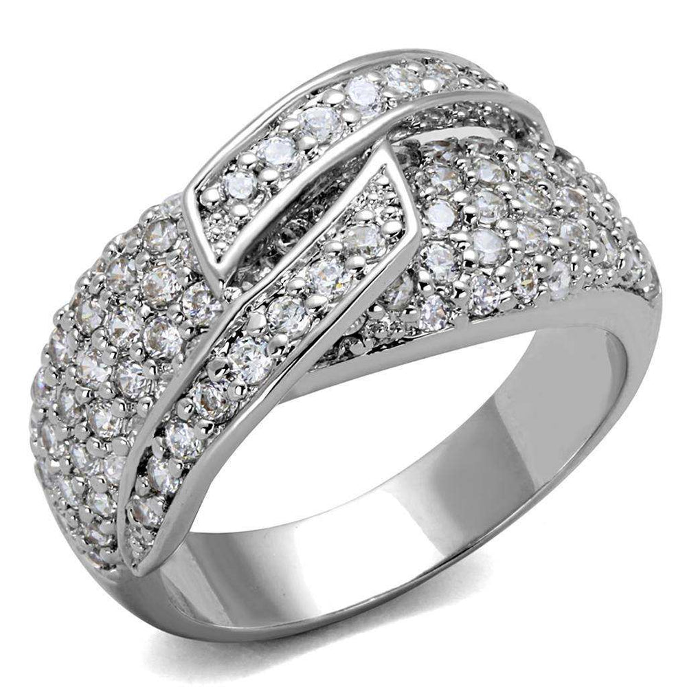 Alamode Rhodium Brass Ring with AAA Grade CZ in Clear - Alamode - Flyclothing LLC