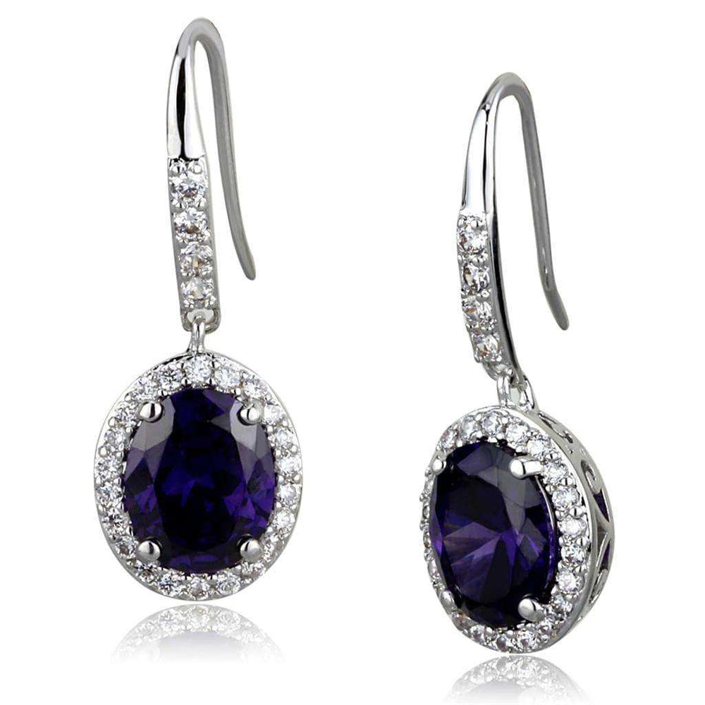 Alamode Rhodium Brass Earrings with AAA Grade CZ in Amethyst - Alamode - Flyclothing LLC