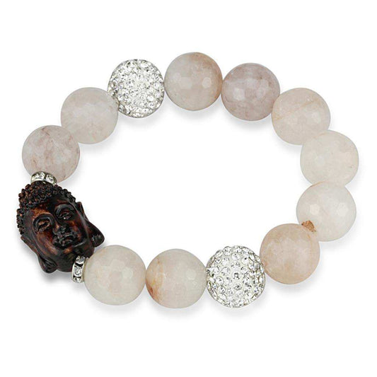 Alamode Rhodium Brass Bracelet with Synthetic Onyx in Light Rose - Alamode - Flyclothing LLC