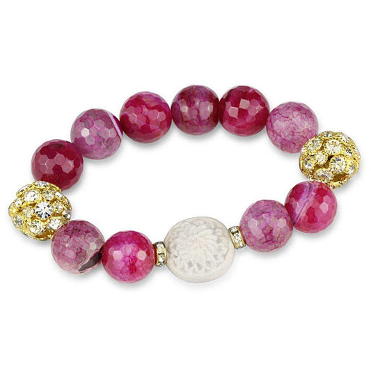 Alamode Gold Brass Bracelet with Synthetic Onyx in Fuchsia - Alamode - Flyclothing LLC