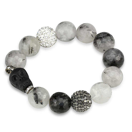 Alamode Ruthenium Brass Bracelet with Synthetic Onyx in Multi Color - Alamode - Flyclothing LLC