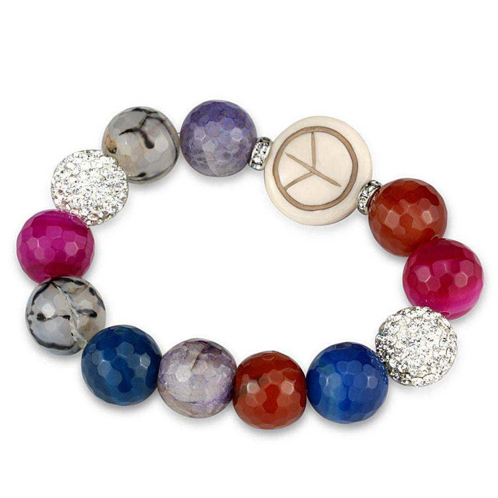 Alamode Antique Silver Brass Bracelet with Synthetic Onyx in Multi Color - Alamode - Flyclothing LLC