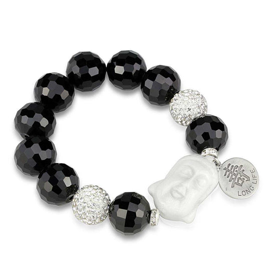 Alamode Antique Silver White Metal Bracelet with Synthetic Synthetic Glass in Jet - Alamode - Flyclothing LLC