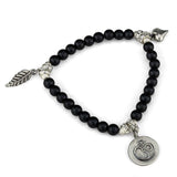 Alamode Antique Silver Brass Bracelet with Synthetic Glass Bead in Jet - Alamode - Flyclothing LLC