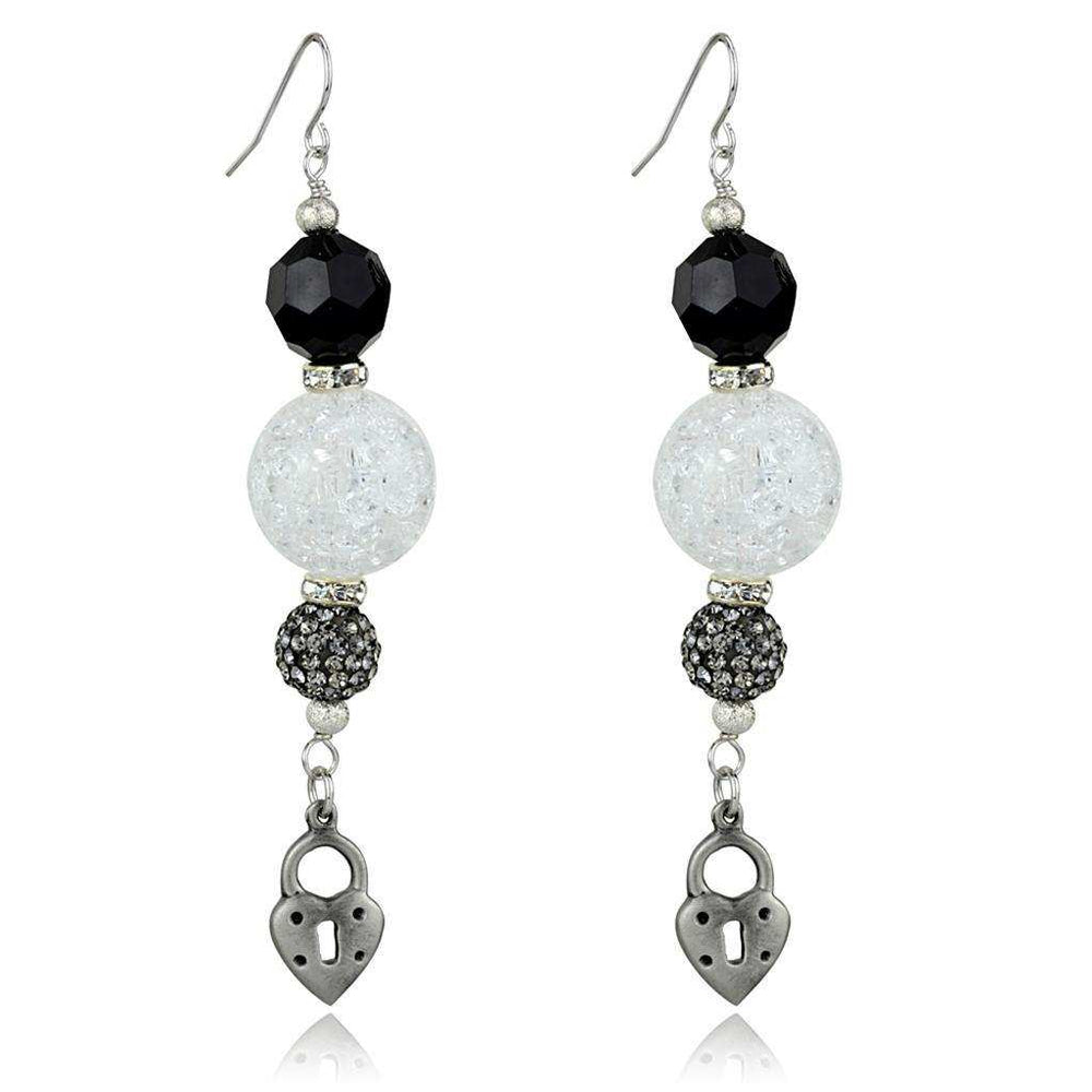 Alamode Antique Silver White Metal Earrings with Synthetic Synthetic Glass in Jet - Alamode - Flyclothing LLC