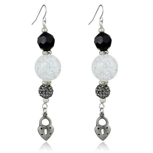 Alamode Antique Silver White Metal Earrings with Synthetic Synthetic Glass in Jet - Alamode - Flyclothing LLC