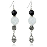 Alamode Antique Silver White Metal Earrings with Synthetic Synthetic Glass in Jet - Alamode - Flyclothing LLC