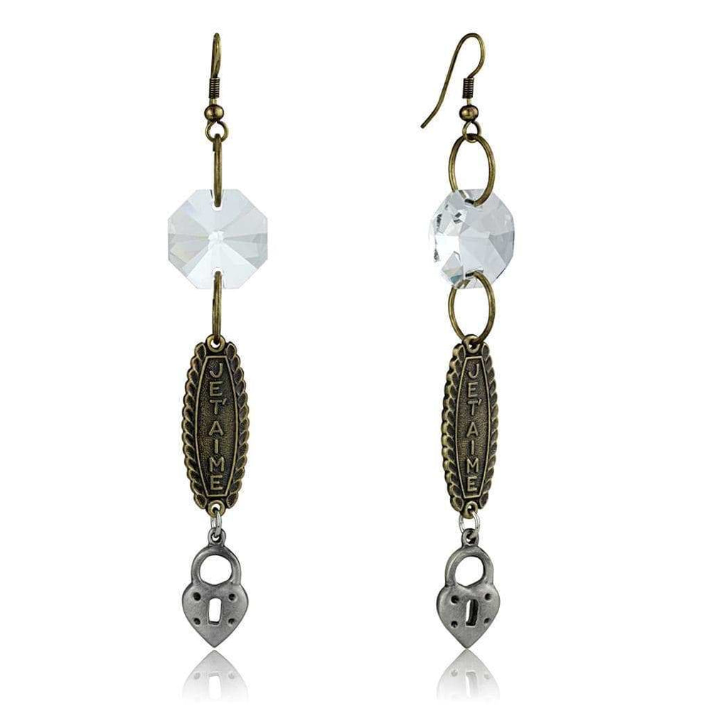 Alamode Gold+Antique Silver White Metal Earrings with Synthetic Synthetic Glass in Clear - Alamode - Flyclothing LLC