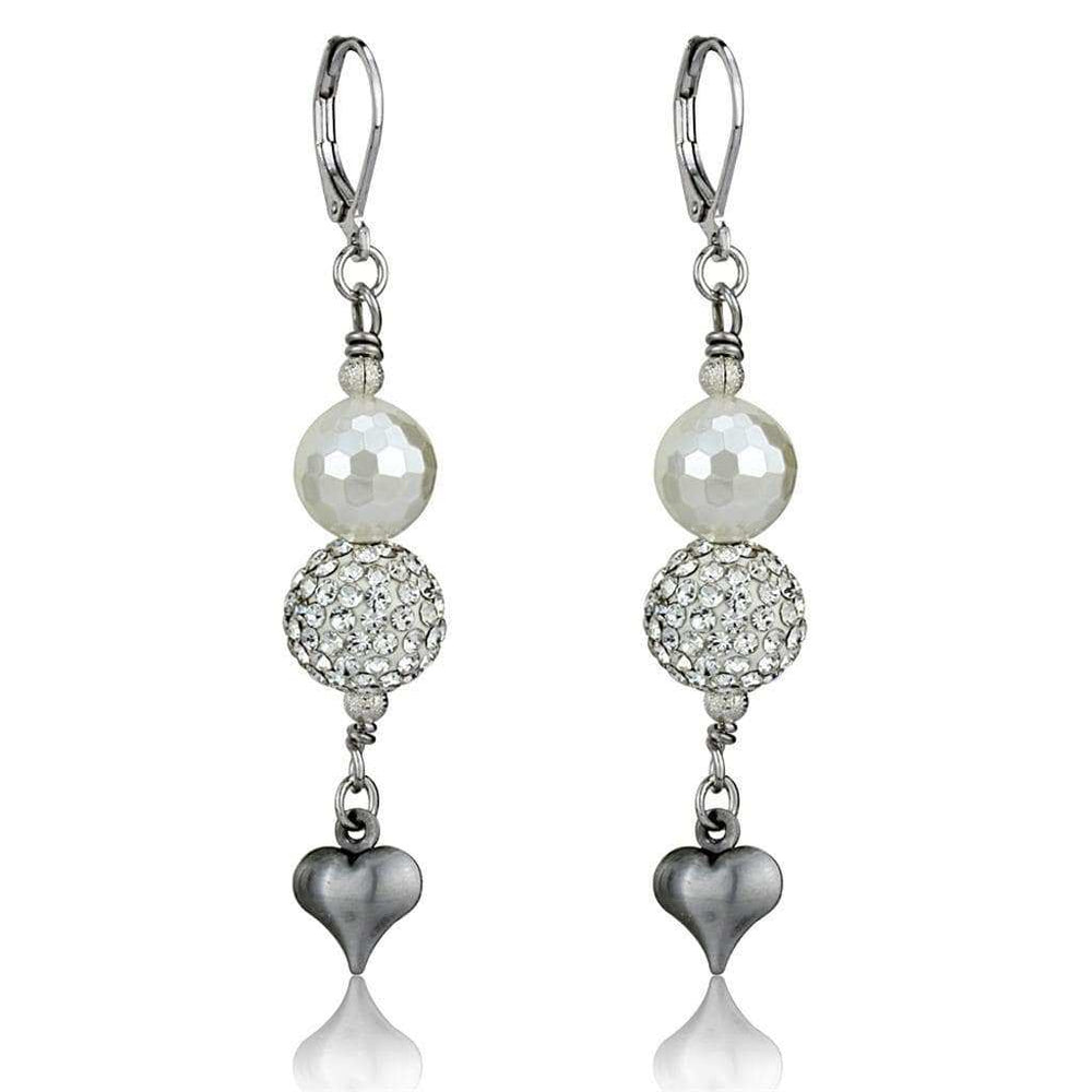 Alamode Antique Silver White Metal Earrings with Synthetic Glass Bead in White - Alamode - Flyclothing LLC