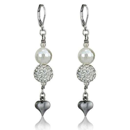 Alamode Antique Silver White Metal Earrings with Synthetic Glass Bead in White - Alamode - Flyclothing LLC