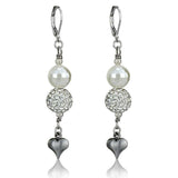 Alamode Antique Silver White Metal Earrings with Synthetic Glass Bead in White - Alamode - Flyclothing LLC