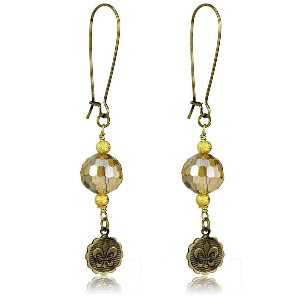 Alamode Antique Copper White Metal Earrings with Synthetic Glass Bead in Champagne - Alamode - Flyclothing LLC