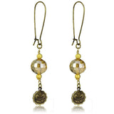 Alamode Antique Copper White Metal Earrings with Synthetic Glass Bead in Champagne - Alamode - Flyclothing LLC