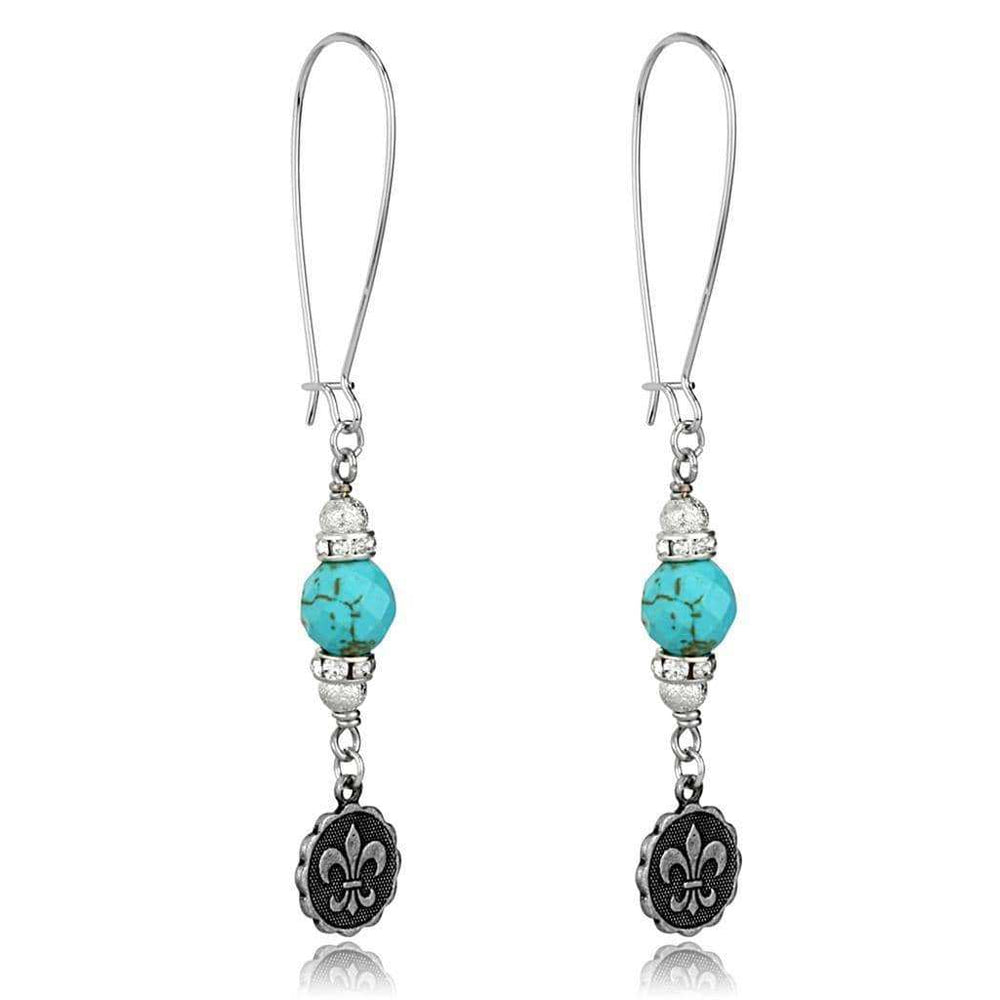 Alamode Antique Silver White Metal Earrings with Synthetic Turquoise in Turquoise - Alamode - Flyclothing LLC