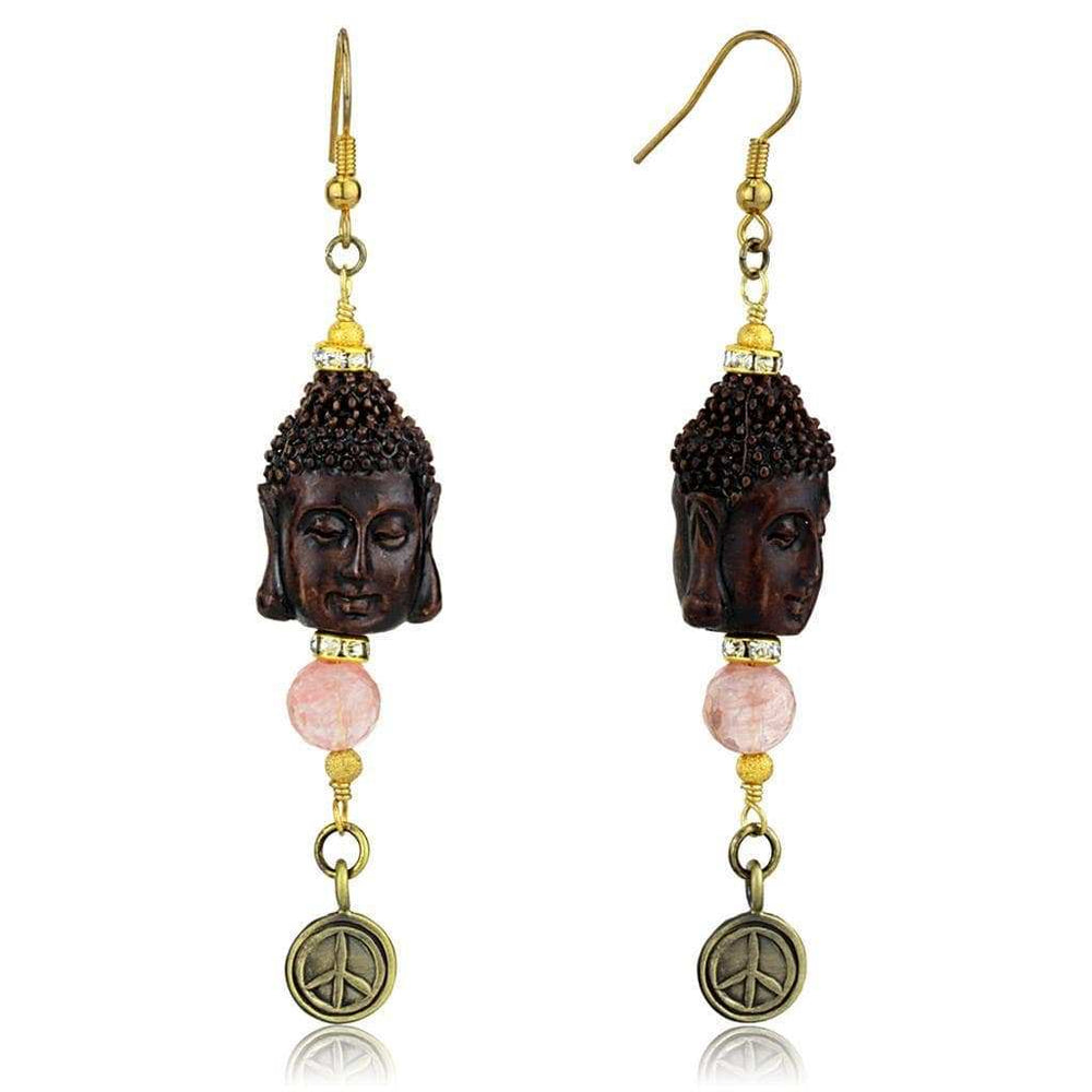Alamode Antique Copper White Metal Earrings with Synthetic Glass Bead in Rose - Alamode - Flyclothing LLC
