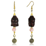 Alamode Antique Copper White Metal Earrings with Synthetic Glass Bead in Rose - Alamode - Flyclothing LLC