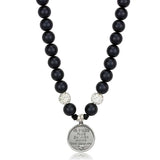Alamode Antique Silver White Metal Necklace with Synthetic Glass Bead in Jet - Alamode - Flyclothing LLC