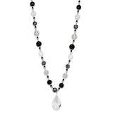 Alamode Antique Silver White Metal Necklace with Synthetic Synthetic Glass in Clear - Alamode - Flyclothing LLC