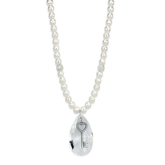 Alamode Antique Silver White Metal Necklace with Synthetic Synthetic Glass in Clear - Alamode - Flyclothing LLC