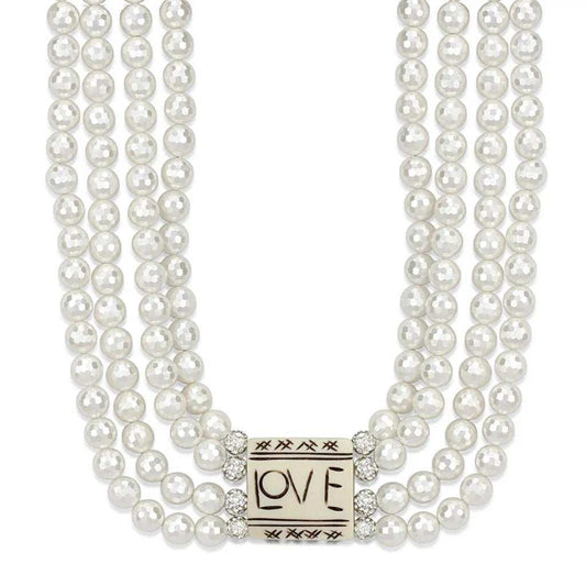 Alamode Antique Silver White Metal Necklace with Synthetic Glass Bead in White - Alamode - Flyclothing LLC