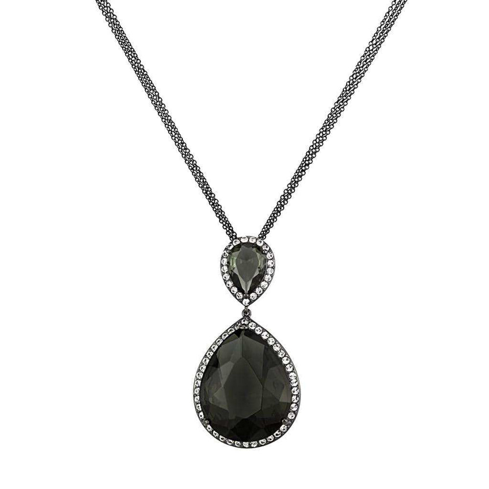 Alamode TIN Cobalt Black Brass Chain Pendant with Synthetic Synthetic Glass in Black Diamond - Alamode - Flyclothing LLC