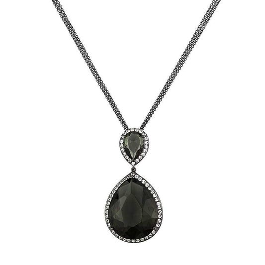 Alamode TIN Cobalt Black Brass Chain Pendant with Synthetic Synthetic Glass in Black Diamond - Alamode - Flyclothing LLC