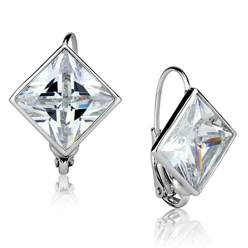 Alamode Rhodium Brass Earrings with AAA Grade CZ in Clear - Alamode - Flyclothing LLC