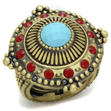 Alamode Antique Copper Brass Ring with Synthetic Turquoise in Turquoise - Alamode - Flyclothing LLC